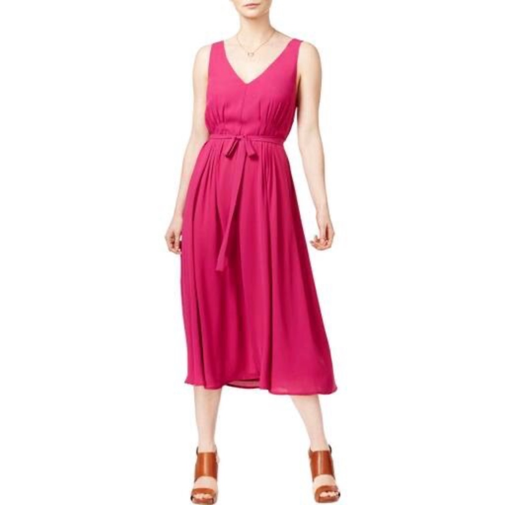 Maison Jules Belted Fit And Flare Vneck Dress